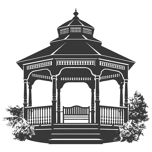 Vector silhouette garden gazebo black color only full