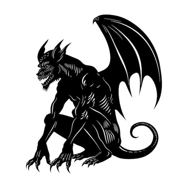 Silhouette Gargoyle Mythical Creature Monster in mmorpg game black color only