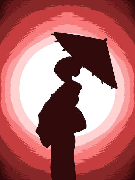 silhouette of a geisha with an umbrella