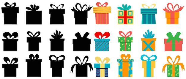 Silhouette gifts set collection design vector isolated