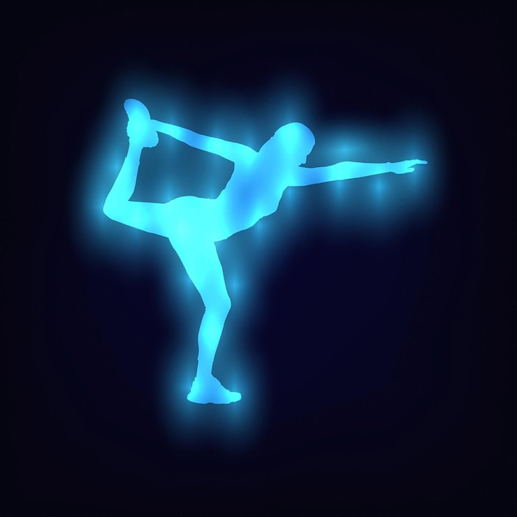 Vector silhouette of a girl doing gymnastic exercises vector template design illustration blue lights on a dark background