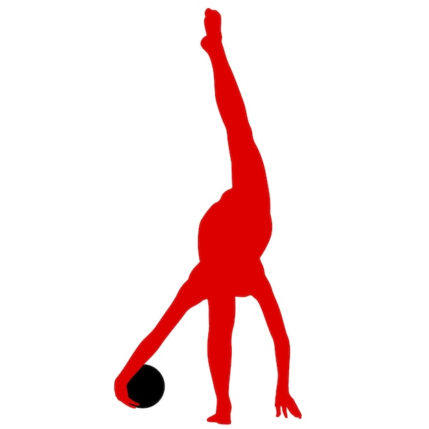 Vector silhouette girl gymnast with the ball on white background