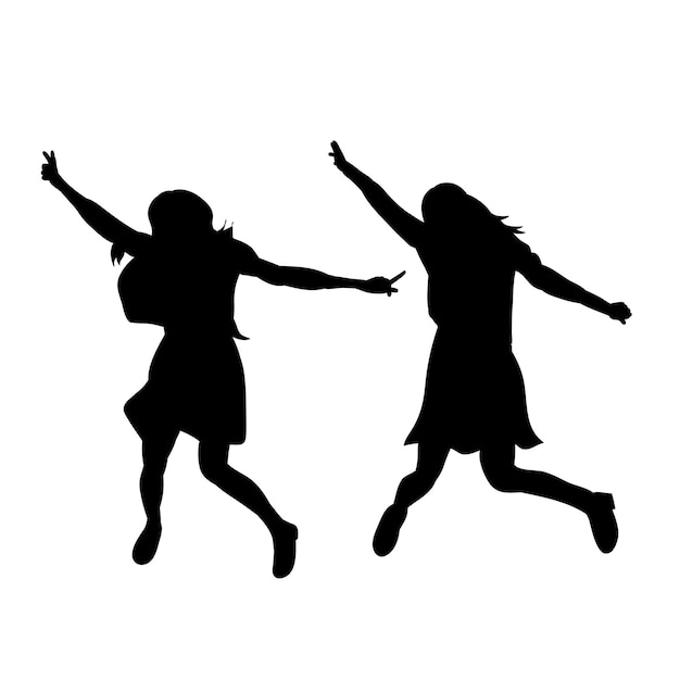 Vector silhouette girl jumping happy