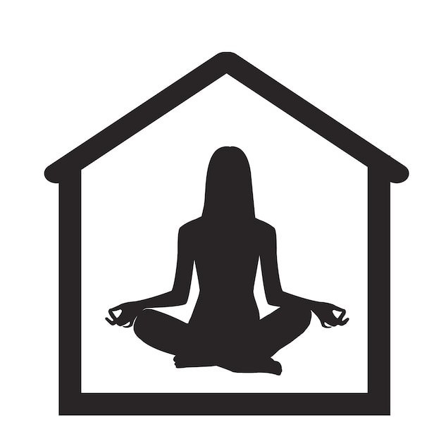 The silhouette of a girl in the lotus position in the house