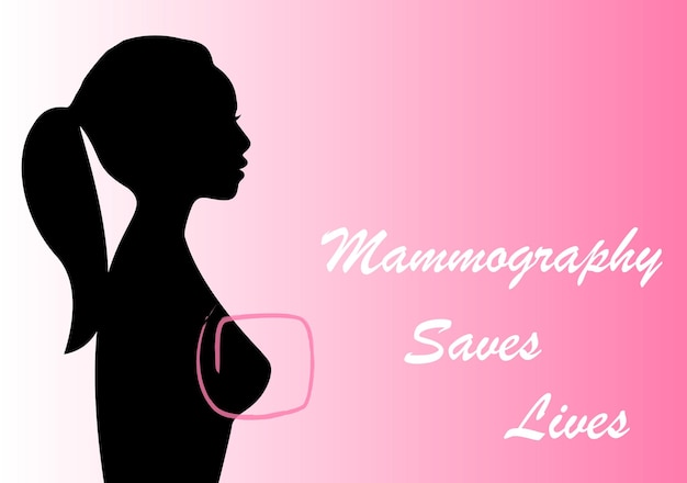 Silhouette of a girl on mammography screening banner xray testing to reduce risk of breast cancer