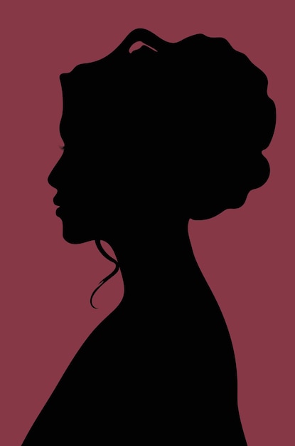 Vettore silhouette di una ragazza di profilo su sfondo cremisi design per il poster del volantino del logo della decorazione cosmetica