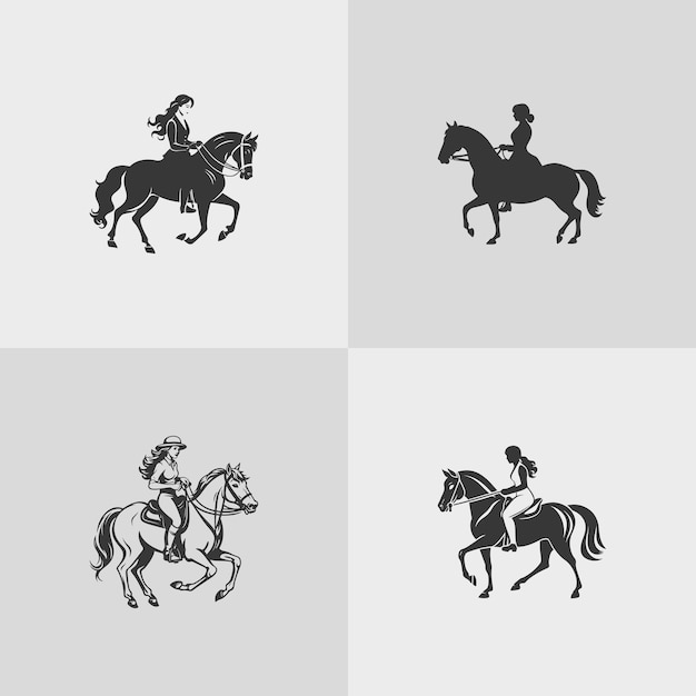 Vector silhouette of a girl riding a horse equestrian sport