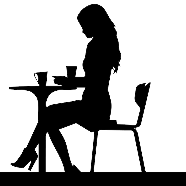 Silhouette girl Sitting on a cafe vector design