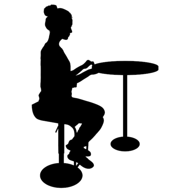 Vettore ragazza della siluetta che si siede su una priorità bassa bianca della sedia