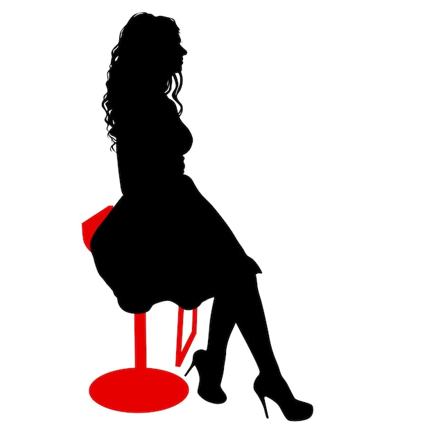 Vector silhouette girl sitting on a chair white background