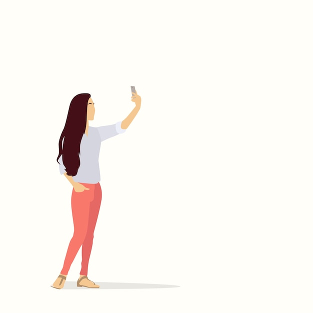 Vector silhouette girl taking selfie photo on smart phone