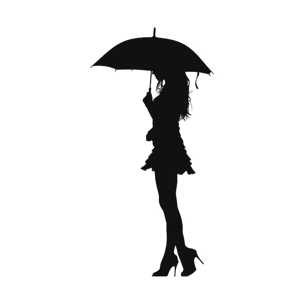 Vector silhouette girl with man using umbrella during drizzle black color only