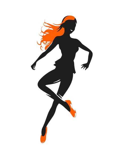 A silhouette of a girl with orange hair and a skirt.