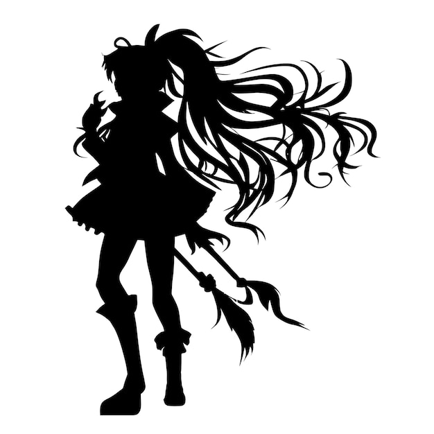 A silhouette of a girl with a tail and a tail that says " anime ".
