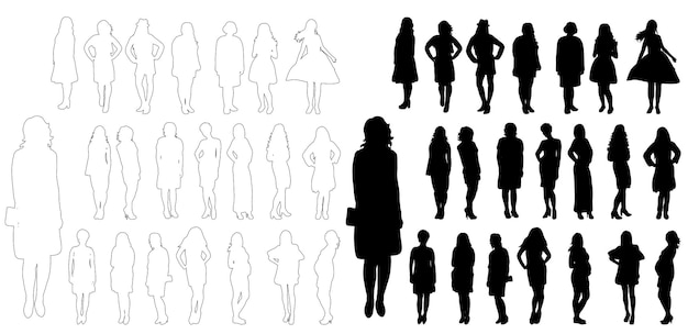 Vector silhouette of girl and woman set