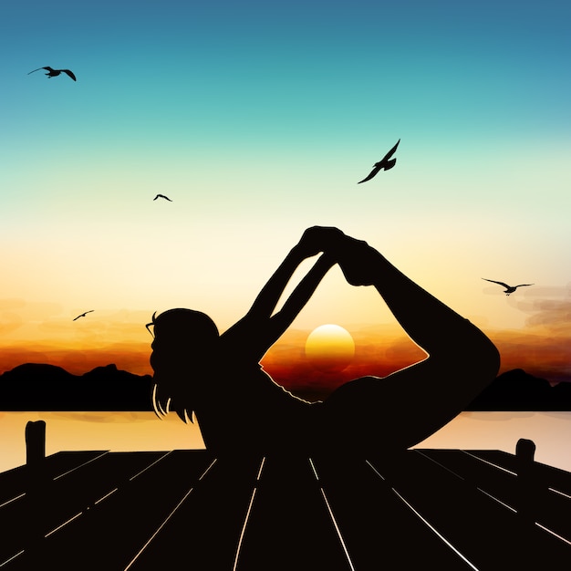 Vector silhouette girl yoga posture in the twilight.