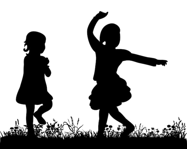 Silhouette of girls playing vector illustration