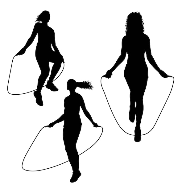 Silhouette of girls set skipping rope sport