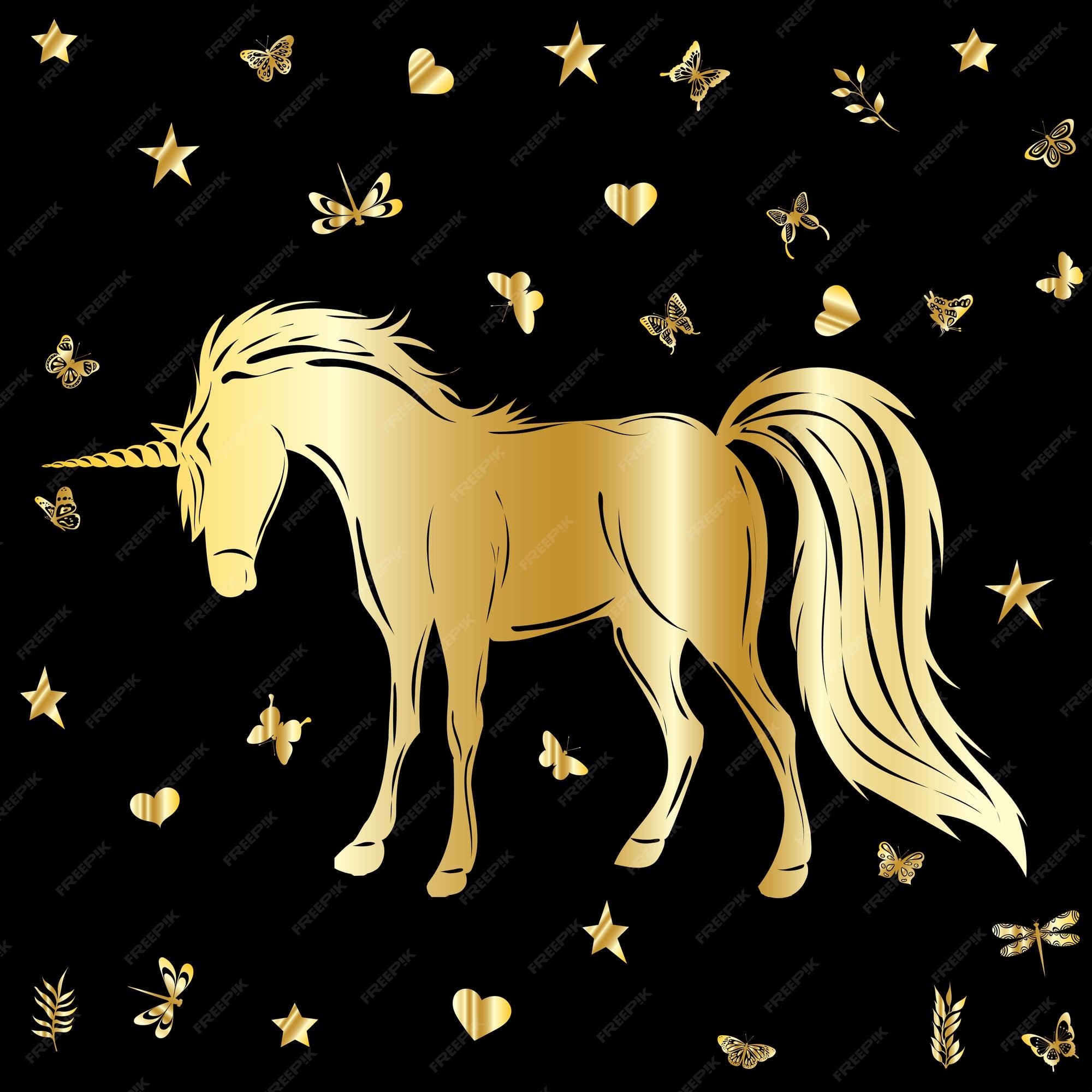 Premium Vector | Silhouette golden unicorn on black background