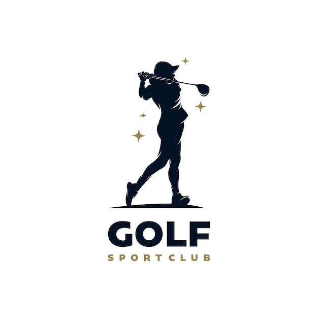 Vettore silhouette di un modello di design del logo di un giocatore di golf