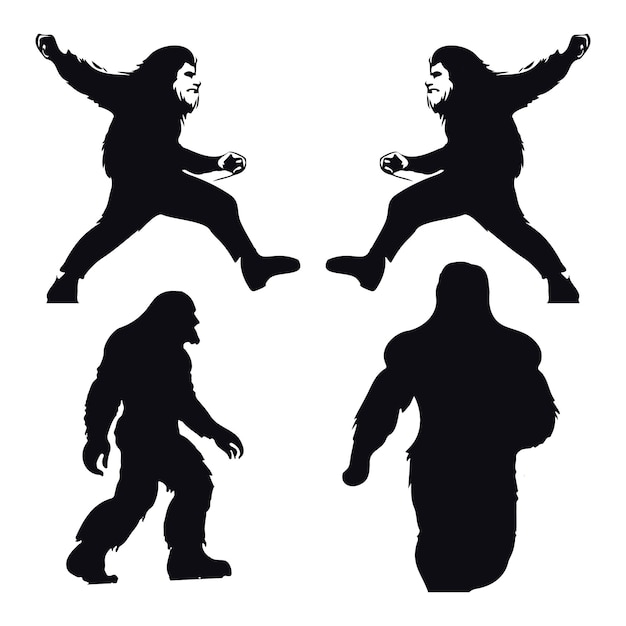 A silhouette of a gorilla and a man walking.