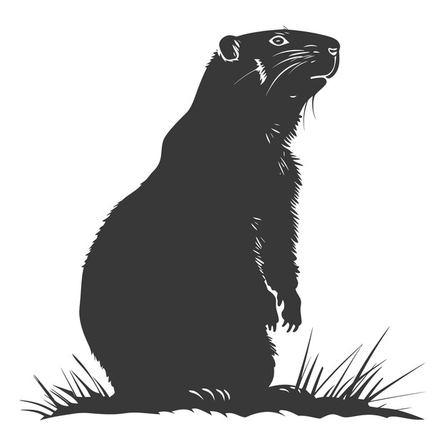 Silhouette Groundhog animal black color only full body