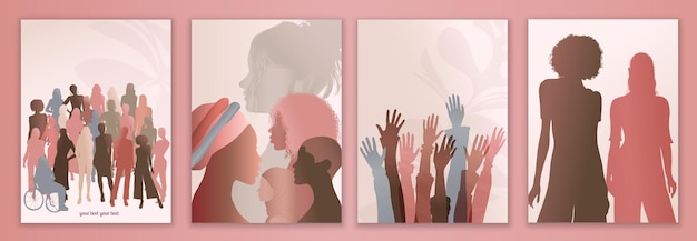 Gruppo di silhouette di donne multiculturali giornata internazionale della donna colleghe femmine incluse