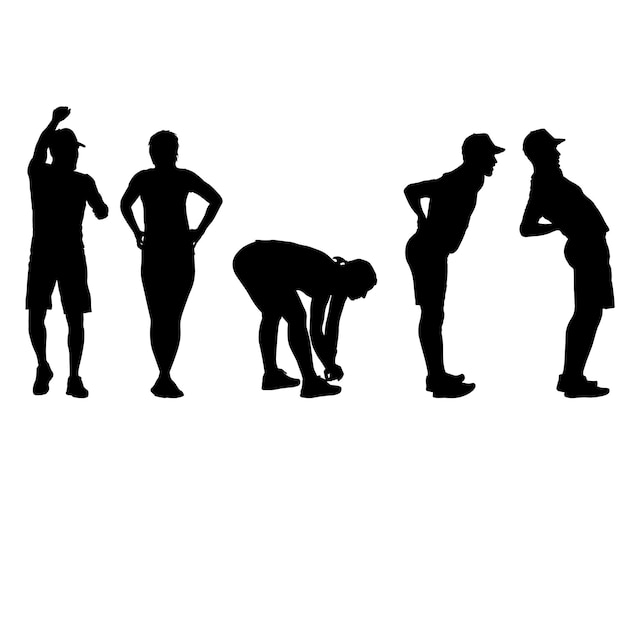 Vector silhouette group of people standing on white background