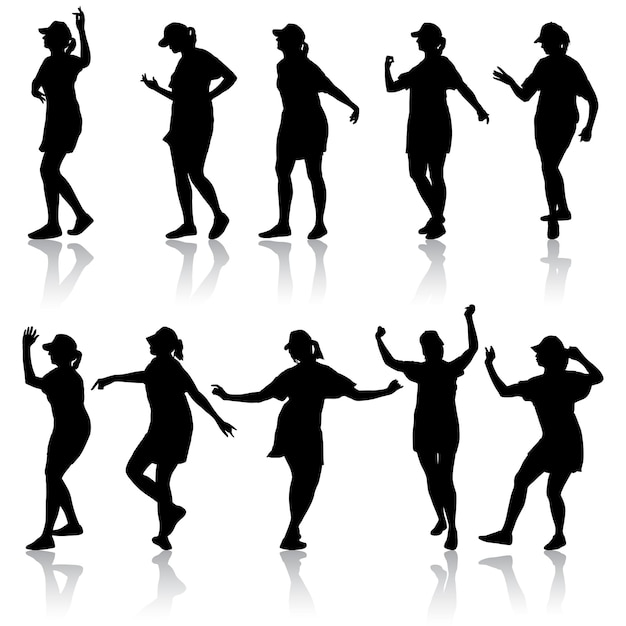 Vector silhouette group of people standing on white background