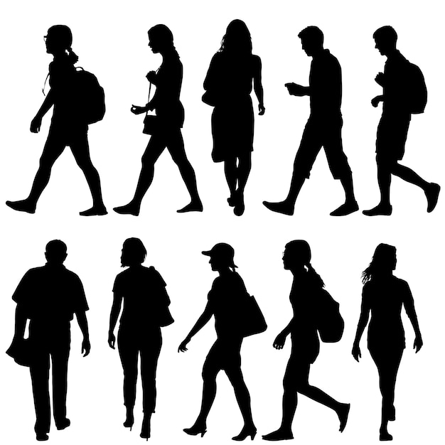 Vector silhouette group of people standing on white background