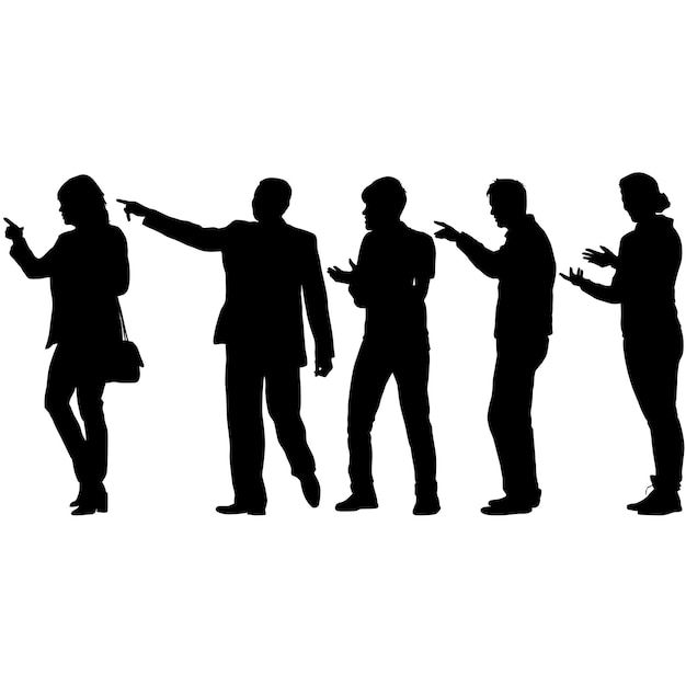 Silhouette Group of People Standing on White Background