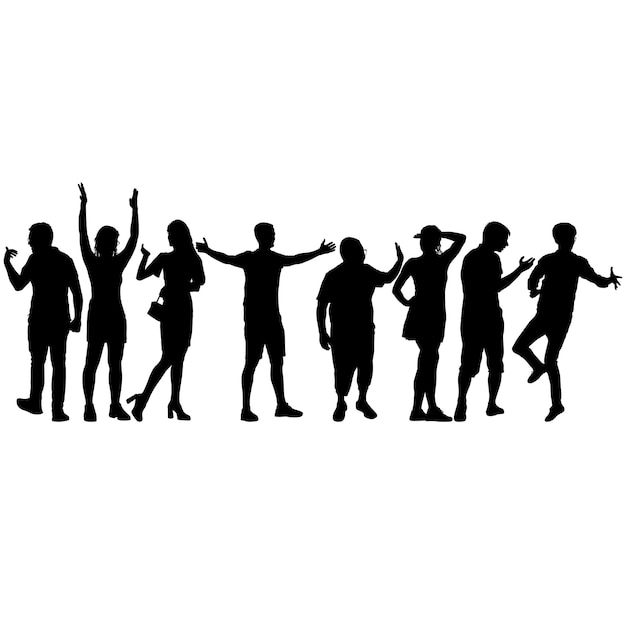 Silhouette Group of People Standing on White Background