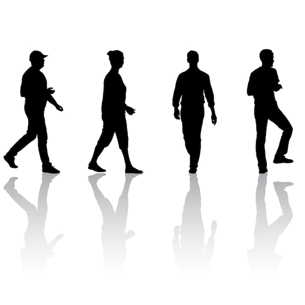 Silhouette Group of People Standing on White Background