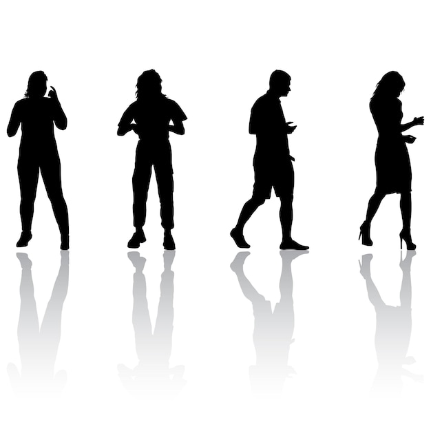 Silhouette group of people standing on white background