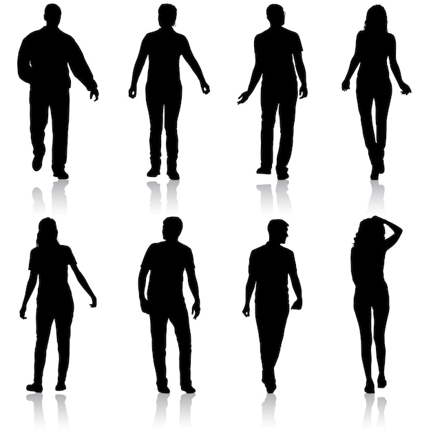 Vector silhouette group of people standing on white background