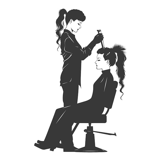 Silhouette hairdresser in action full body black color only