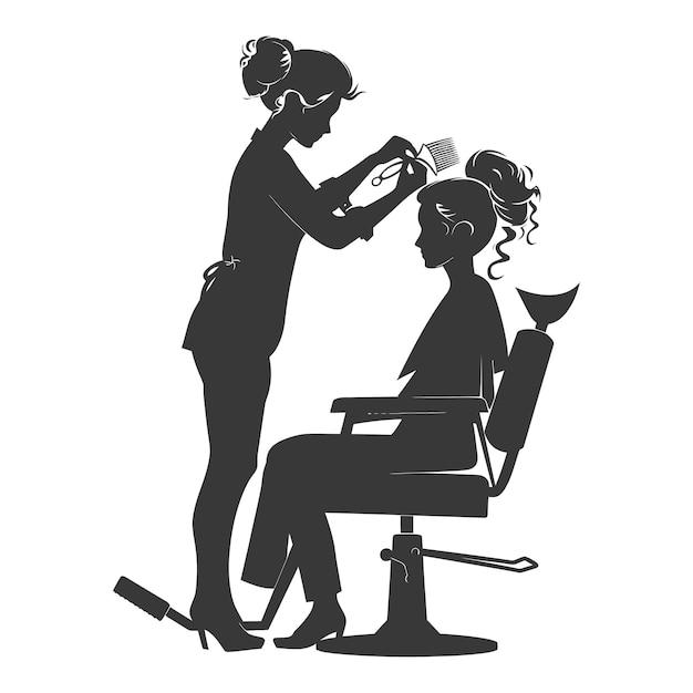 Vector silhouette hairdresser in action full body black color only