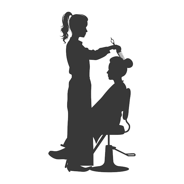 Vector silhouette hairdresser in action full body black color only