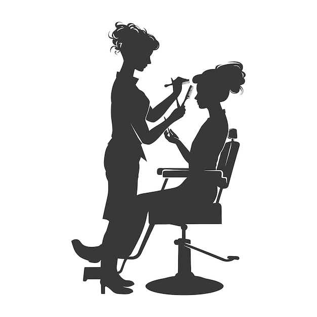 Silhouette hairdresser in action full body black color only