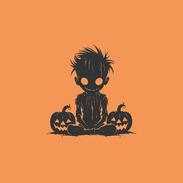 Vector silhouette halloween boy with pumpkin vector