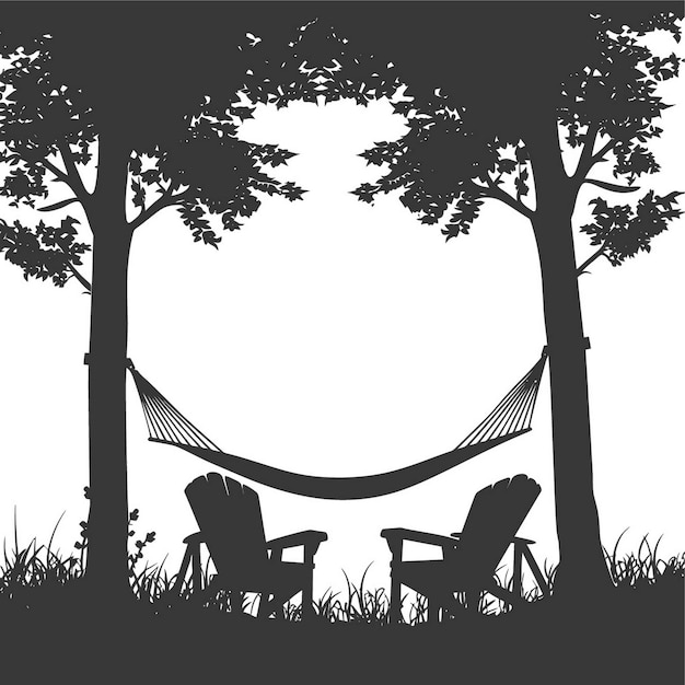 Vector silhouette a hammock and beach chairs of a zip line black color only