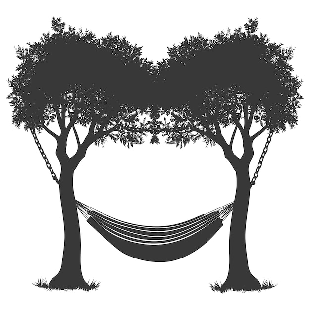 Vettore l'amaca a silhouette è installata in due alberi solo di colore nero