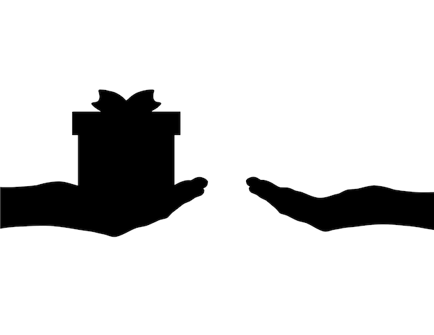 Silhouette of a hand giving a gift and a hand receiving a gift Vector silhouette