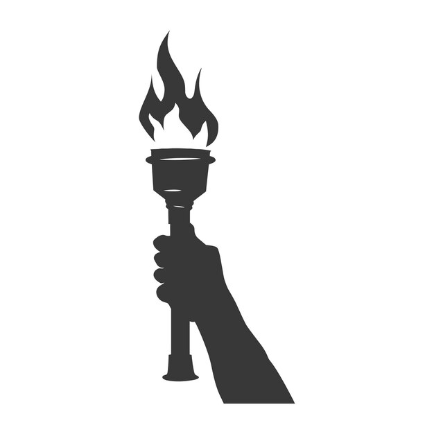 Вектор Силуэт руки с горящим факелом только черный цвет