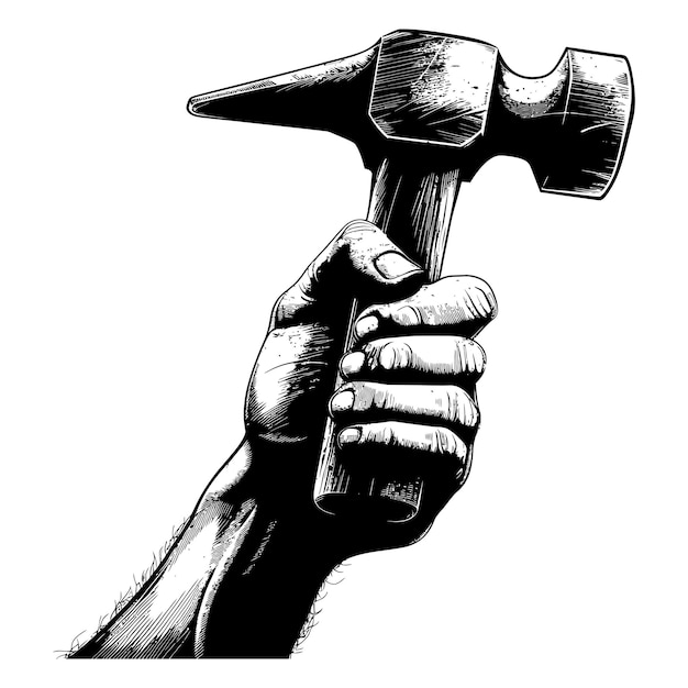 Silhouette hand holding hammer for construction or labor day celebration logo symbol