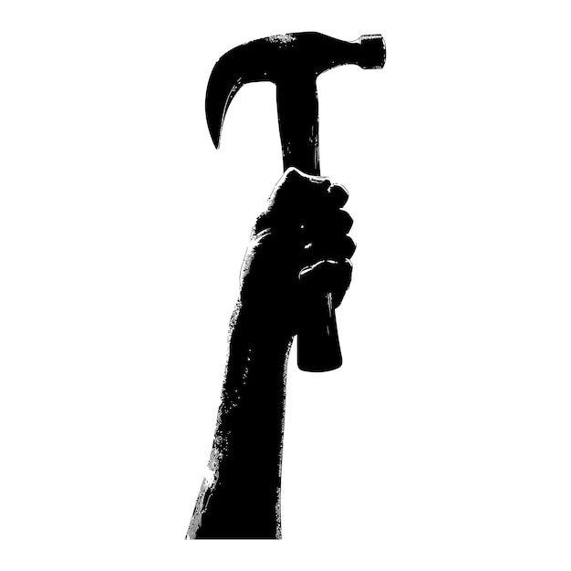 Символ логотипа, изображающий силуэт, держащий молоток для строительства или празднования Дня труда