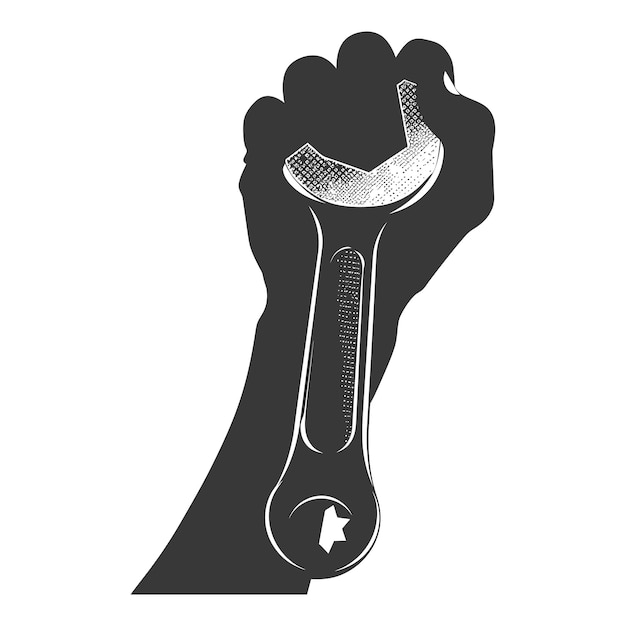 Silhouette hand holding wrench for construction black color only