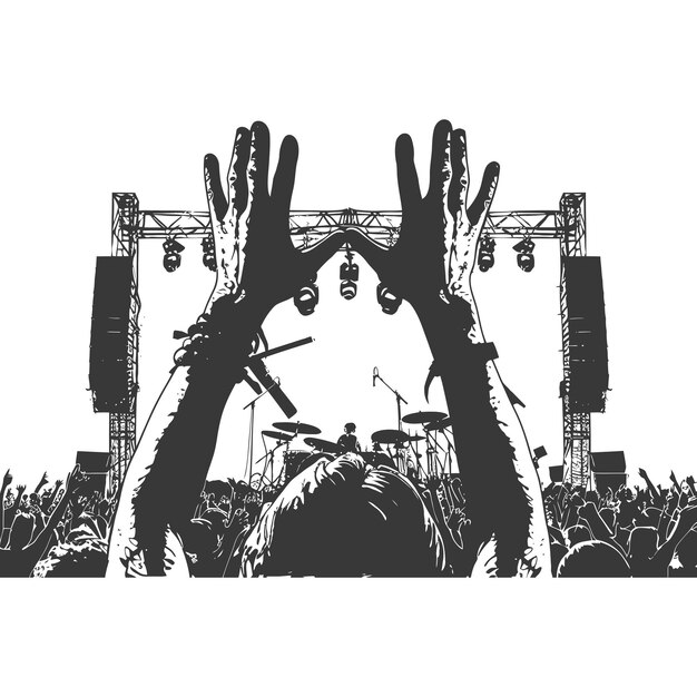Силуэт руки подняты на музыкальном фестивале только черный цвет