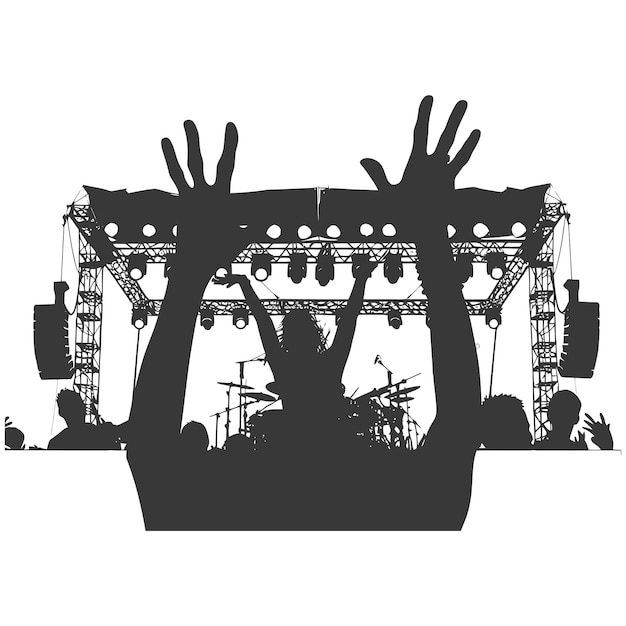 Vector silhouette hands raised at a music festival black color only