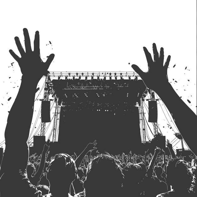 Vector silhouette hands raised at a music festival black color only